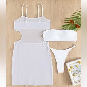 Shein medium white bathing suit with mesh cover up